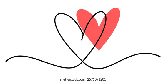 Simple red heart with overlapping black lines forming an elegant design on white background. Vector illustration.