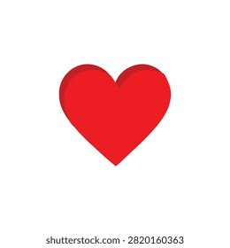 Simple red heart shape with a subtle shadow effect isolated on a white background, for romantic themes, and expressions of, love and affection
