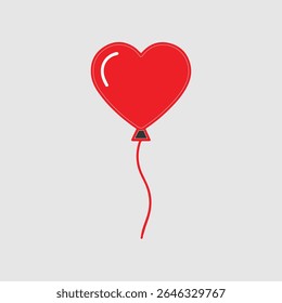 Simple red heart shaped balloon floating with a thin string against a light gray background	