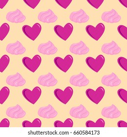Simple red heart sharp vector seamless pattern and pink color card beautiful celebrate bright emoticon symbol holiday abstract art decoration.