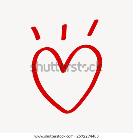 Simple red heart with three lines above it on a white background. Minimalist heart design. Red heart illustration. Heart symbol in red. Love element vector.