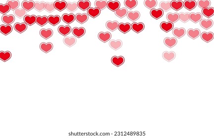 Simple red hearts confetti valentine background. Elegant holiday party decor. Ruby red hearts love pleasure symbols isolated on transparent background. Birthday simple decor.