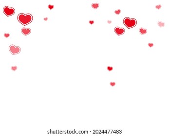 Simple red hearts falling vector illustration. Creative greeting card backdrop. Bright hearts love pleasure symbols isolated on transparent background. Birthday sweet decor.