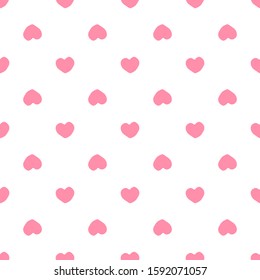 Simple red hearts seamless pattern on white background. Valentines Day backdrop. Design for fabric, textile print, wrapping paper. Vector illustration