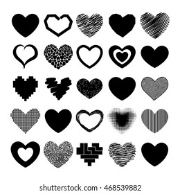 Simple red hearts sharp vector icon