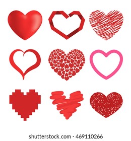 Simple red hearts sharp vector icon
