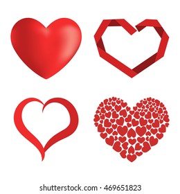 Simple red hearts sharp vector icon