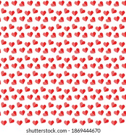Simple red hearts. Valentines Day pattern. Vector illustration isolated on white background. For packaging, textiles, scrapbooking and decoration.