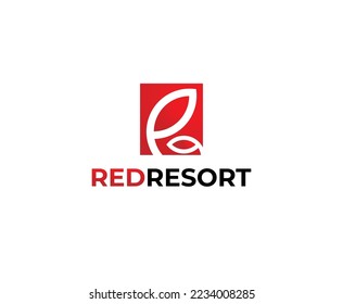 Plantilla de diseño de logotipo de Red Hotel Resort Simple