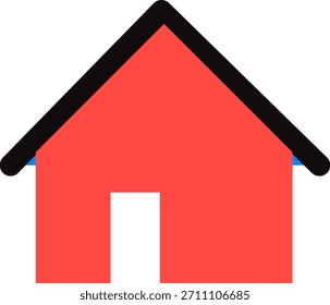 Simple red house icon with black outline. Represents home, real estate, property, housing, and construction themes.