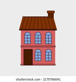 Simple Red house isolated on gray background. Vector illustration. Flat design