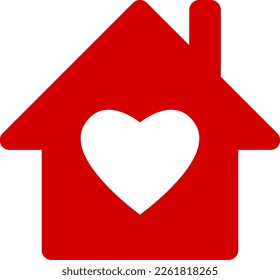 Simple Red House Symbol with a Heart Icon. Vector Image.