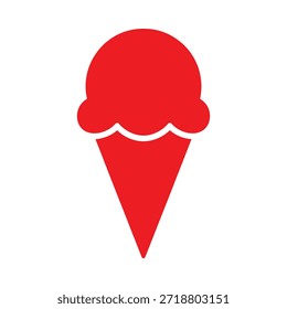 Una simple ilustración de cono de helado rojo sobre un fondo blanco