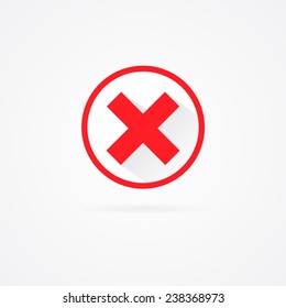 Simple red icon of reject sign. Shadow and white background.