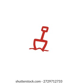 A simple red icon of a shovel in the ground against a white background.
