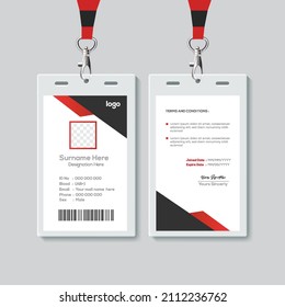 Plantilla de diseño de tarjetas de identificación simple y roja. Vector de plantilla de tarjeta de identidad profesional para el empleado.