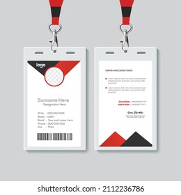 Simple and Red ID Card Design Template. Professional Identity Card Template Vector for Employee.