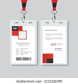 Simple and Red ID Card Design Template. Professional Identity Card Template Vector for Employee.