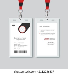 Plantilla de diseño de tarjetas de identificación simple y roja. Vector de plantilla de tarjeta de identidad profesional para el empleado.