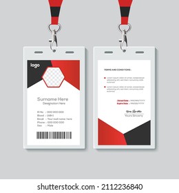 Simple and Red ID Card Design Template. Professional Identity Card Template Vector for Employee.