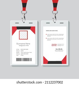 Simple and Red ID Card Design Template. Professional Identity Card Template Vector for Employee.