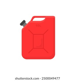 Simple red iron 10 liter canister for gasoline and other liquids in cartoon style on a white background