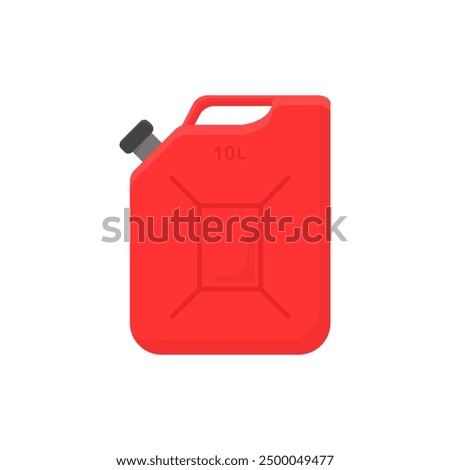 Simple red iron 10 liter canister for gasoline and other liquids in cartoon style on a white background