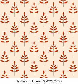 Simple Red Leaf Seamless Pattern on Beige Background Fall Autumn Design for Wallpaper or Fabric.