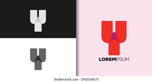 simple red letter y logo set template vector
