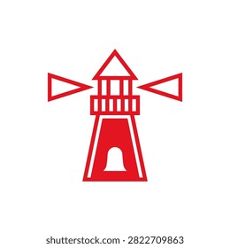 Simple red lighthouse logo for coastal guidance and nautical identity.
