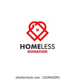 Simple red line charity and donation for homeless logo design