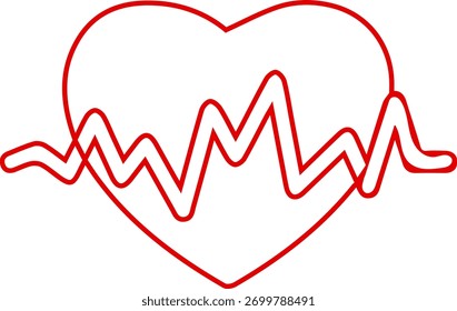 Uma simples linha vermelha representando um ritmo de batimento cardíaco é desenhada através do centro de um contorno vermelho de um coração. A imagem está em um plano de fundo branco.