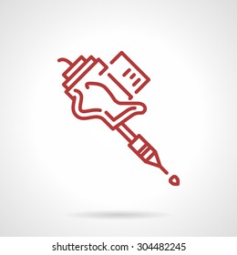 Simple Red Line Design Vector Icon For Grip For Tattoo Machine. Tattoo Gun, Supplies For Tattoo Parlor. Design Element For Business, Logo And Website.