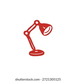 Un simple dibujo de línea roja de una lámpara de escritorio sobre un fondo blanco.