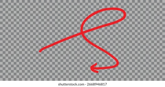 a simple red line drawing with a loop and an arrow on a checkered transparent background, creating a modern and abstract illustration element for design