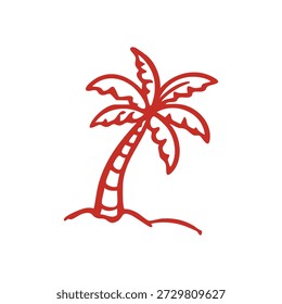 Um simples desenho de linha vermelha de uma palmeira em um fundo branco.