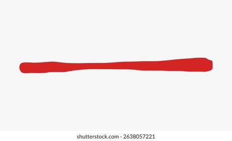A simple red line on a white background. The red line is horizontal, straight, and bold. Minimalist design with a red line focus. Hand drawn illustration vector.