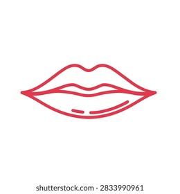 A simple red linear illustration of a mouth representing beauty cosmetics or communication isolated on a white background