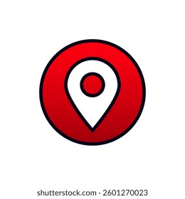 A simple red location pin icon with a bold black outline. ideal for maps and navigation.