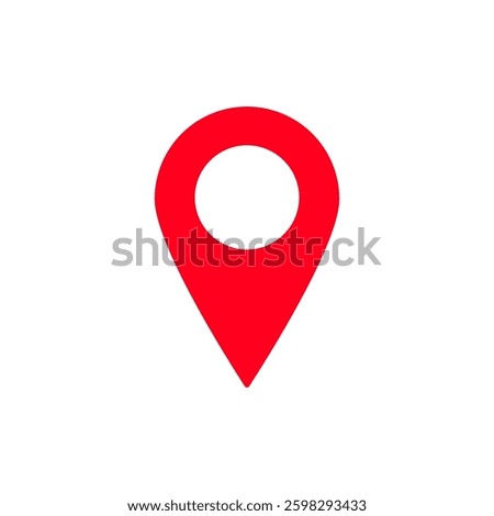 A simple red location pin icon commonly used in maps for indicating specific geographical points.