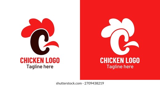 logótipo vermelho simples de frango com letra C.