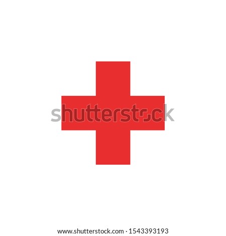 Simple red medical cross icon design vector. Plus flat design