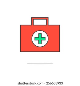 simple red medical suitcase. concept of ambulance, family physician, therapist, gp, internist, healthcare. isolated on white background. flat style trendy modern logo design vector illustration