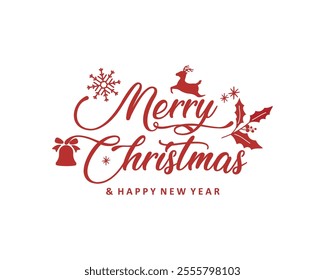 Simple red Merry christmas text art and typography. Perfect for social media greeting, festive banner, poster, holiday gifts, t-shirt, and seasonal projects that capture the Christmas spirit.