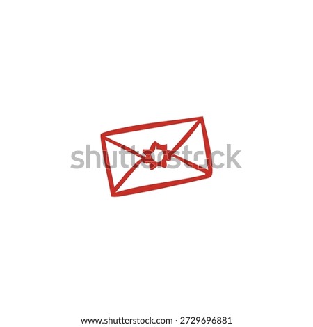 A simple red outline drawing depicts an envelope sealed with a decorative starburst symbol on a plain white background.
