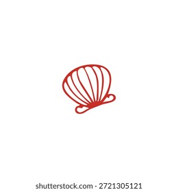 Um simples desenho de contorno vermelho de uma concha em um fundo branco.