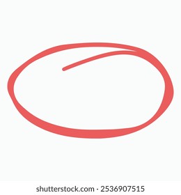 A simple red outline of an oval shape with a line inside.