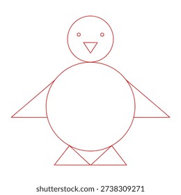 Simple red outline of a penguin on white background