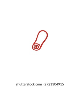 A simple red outline of a rolled mat or scroll on a white background.