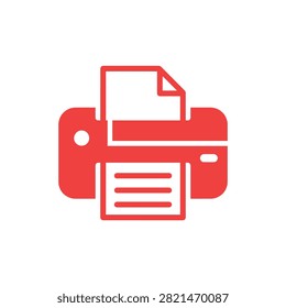 Simple red printer illustration showing paper feed and document output for office presentations and technology-related projects